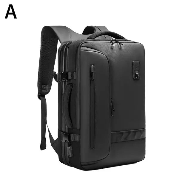 "AirBackbag zwart – slimme anti-diefstal rugzak met vacuüm compressiesysteem voor 50% meer opbergruimte. Lichtgewicht, waterbestendig en met ingebouwde USB-oplader – perfect voor reizen en dagelijks gebruik."