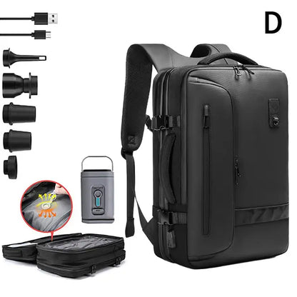 AirBackbag zwart combo – slimme anti-diefstal rugzak met vacuüm compressiesysteem voor 50% meer opbergruimte. Lichtgewicht, waterbestendig en met ingebouwde USB-oplader – perfect voor reizen en dagelijks gebruik.