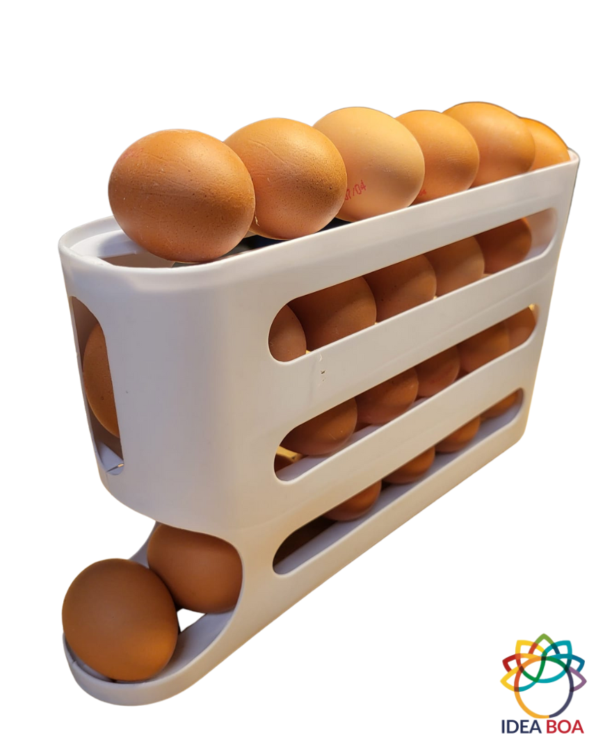 Praktische eierdispenser voor het eenvoudig bewaren en organiseren van eieren, gemaakt van stevig materiaal, ideaal voor keukens thuis of in de horeca.