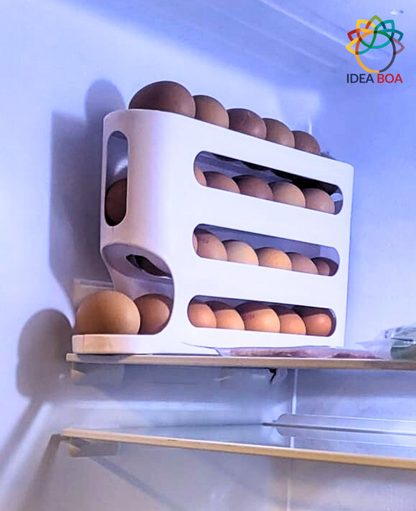 Praktische eierdispenser voor het eenvoudig bewaren en organiseren van eieren, gemaakt van stevig materiaal, ideaal voor keukens thuis of in de horeca.