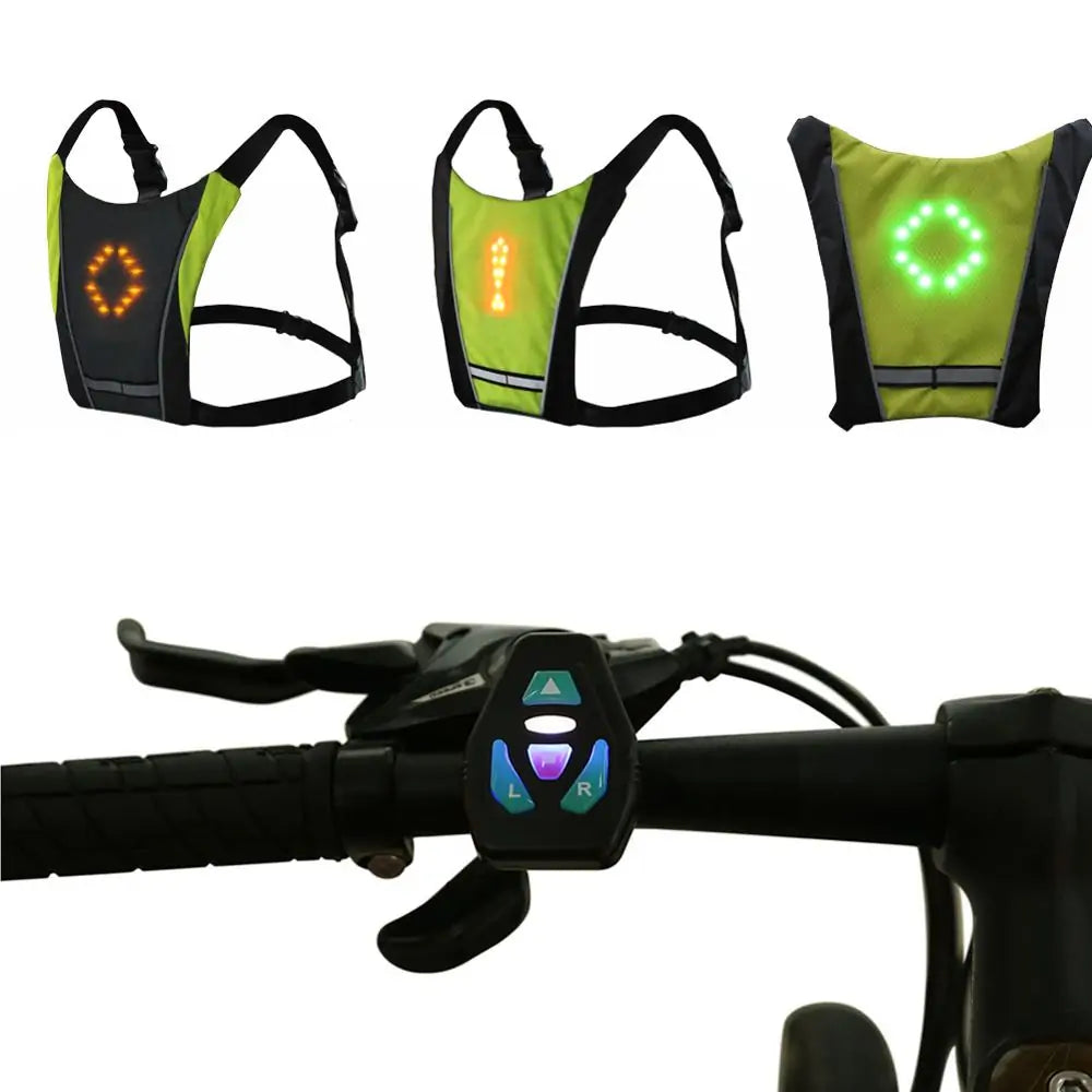 Slim fietsvest met LED-verlichting en reflecterende details voor nachtelijke ritten.